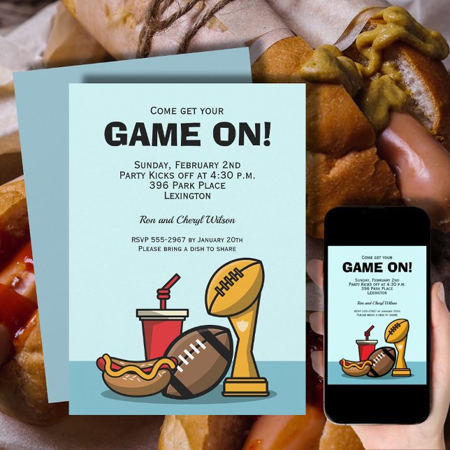 Game On Football Invitation (Game On Football Party Invitations - order INSTANT DOWNLOAD, PRINTED or both!)