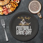 Game On Football Player on Black Paper Plate<br><div class="desc">Football game day personalised party paper plates super fans will love featuring a football player on a black background. Perfect for the big game,  whether high school,  college or the pros. MATCHING items in our collection.</div>