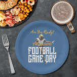 Game On Football Player on Blue<br><div class="desc">Football game day personalised party paper plates super fans will love featuring a football player on a blue background. Perfect for the big game,  whether high school,  college or the pros. MATCHING items in our collection.</div>