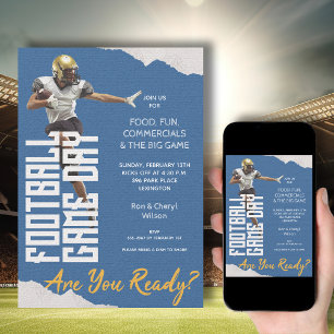Game On Football Player on Blue Invitation