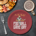 Game On Football Player on Red<br><div class="desc">Football game day personalised party paper plates super fans will love featuring a football player on a red background. Perfect for the big game,  whether high school,  college or the pros. MATCHING items in our collection.</div>