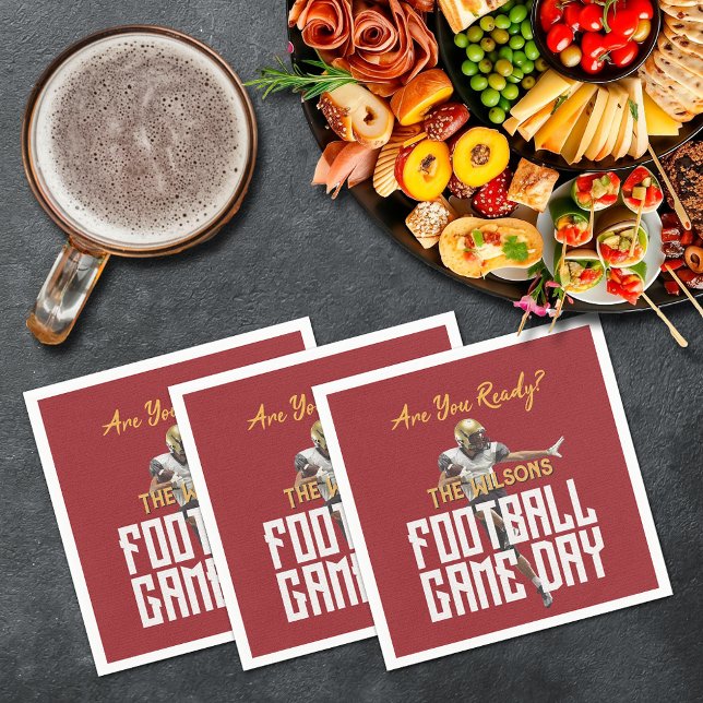 Game On Football Player on Red Napkin (Game on football player on red cocktail napkins)