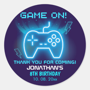 Game on, Funny Birthday Boy Classic Round Sticker