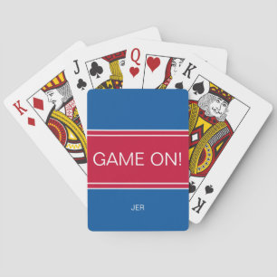 GAME ON Funny Quote Cute Custom Monogram Blue Red Playing Cards