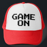 Game On funny trucker hat for gamers<br><div class="desc">Game On funny trucker hat for gamers. Custom colour cap.</div>