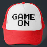 Game On funny trucker hat for gamers<br><div class="desc">Game On funny trucker hat for gamers. Custom colour cap.</div>