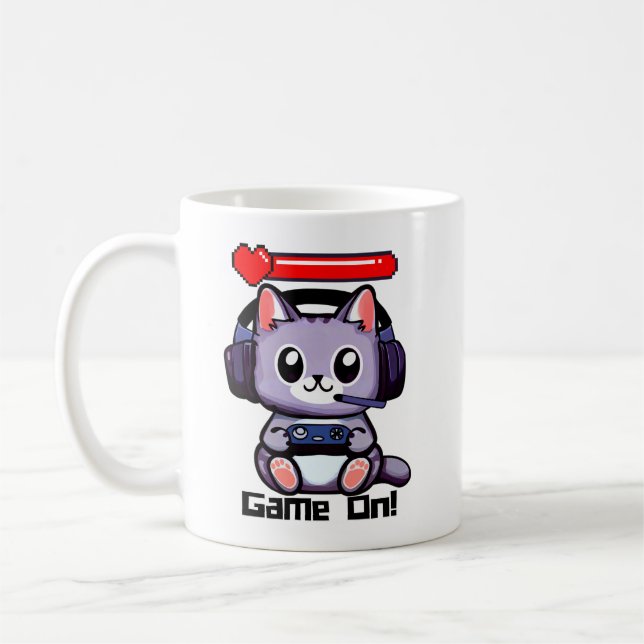 Game On Gamer Cat With Health Bar  Coffee Mug (Left)