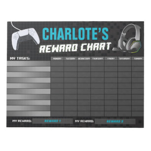 Game On Gaming Neon Blue Reward Chart Personalised Notepad