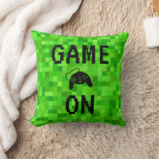 GAME ON | Green Gamer Pixels Personalised Cushion