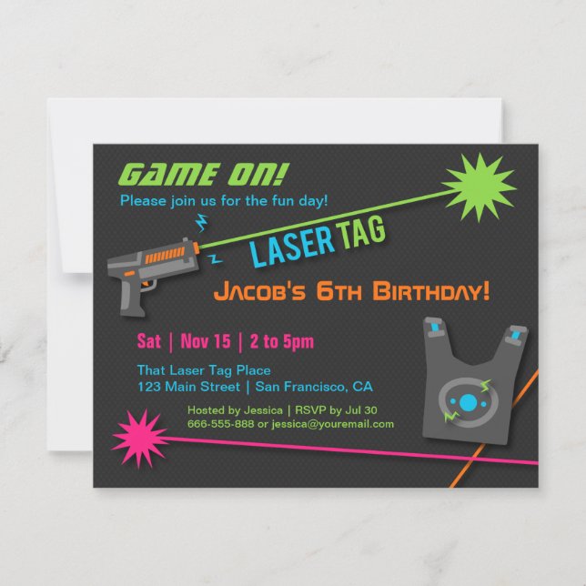 Game On Laser Tag Birthday Party Invitations (Front)