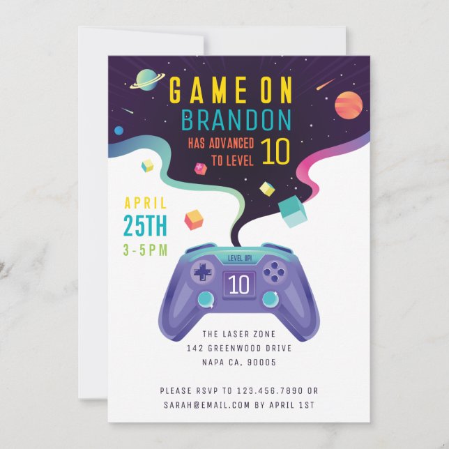 Game On Level Up Fun Video Game Birthday Invitation (Front)