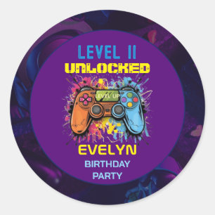 Game On Level Up Video Game Birthday Classic Round Sticker