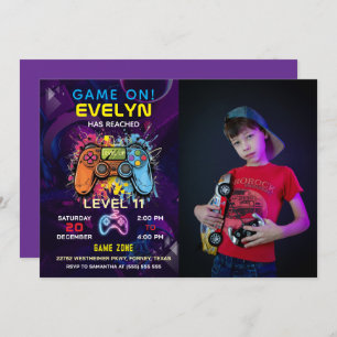  Game On Level Up Video Game Birthday Invitation