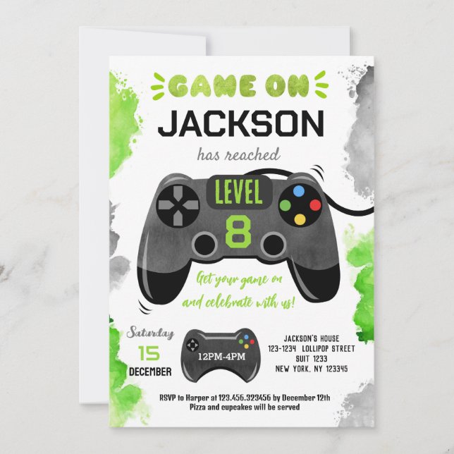 Game On Level Up Video Game Birthday Invitations (Front)