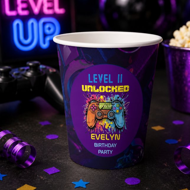  Game On Level Up Video Game Birthday Paper Cups (Game On Level Up Video Game Birthday Paper Cups)