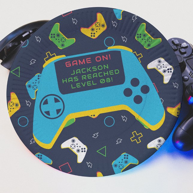 Game On & Level Up Video Game Boy Birthday Paper Plate (Creator Uploaded)