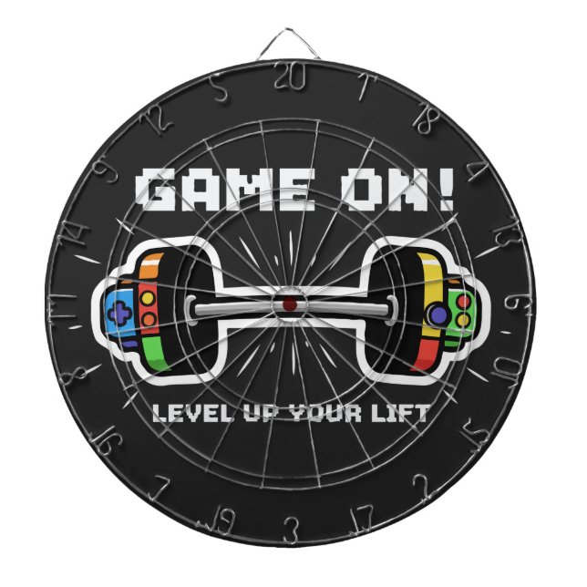 Game On Level Up Your Lift Funny Gamer Gym Barbell Dartboard (Front)