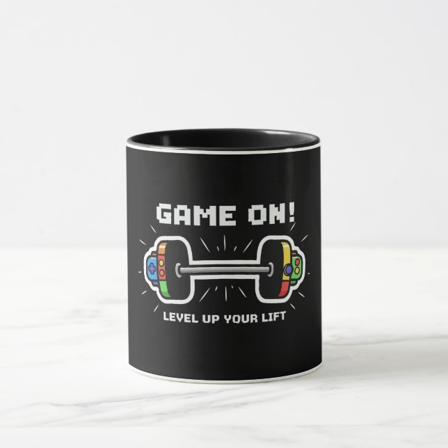 Game On Level Up Your Lift Funny Gamer Gym Barbell Mug (Center)
