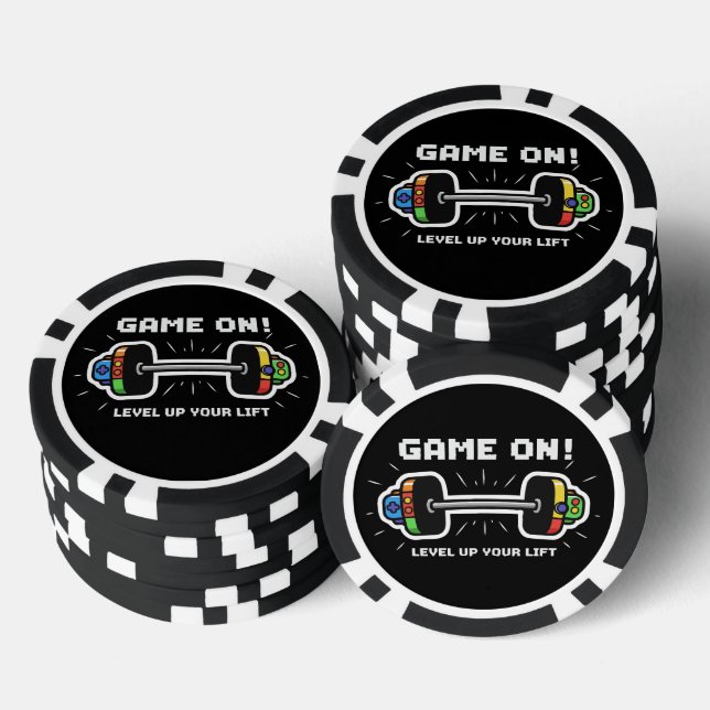 Game On Level Up Your Lift Funny Gamer Gym Barbell Poker Chips (Stack)