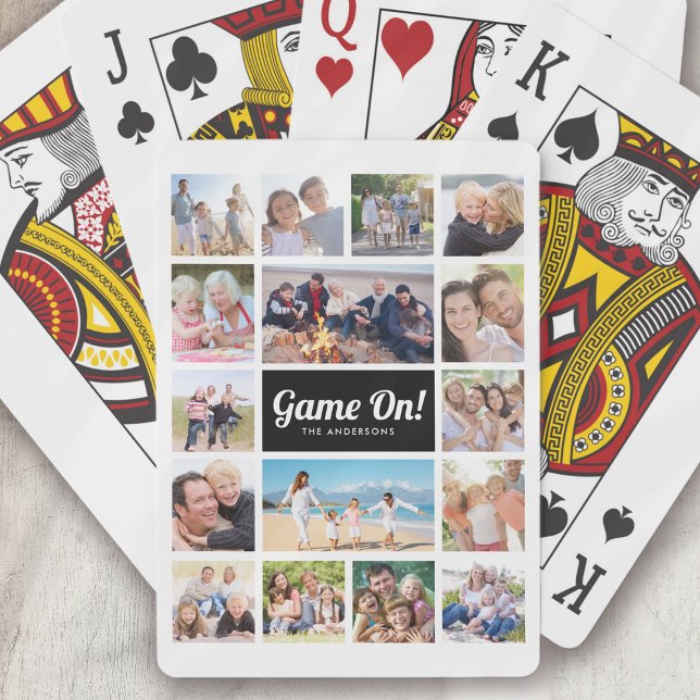 Game On! Monogram Retro Photo Collage 16 Pictures Playing Cards (Creator Uploaded)