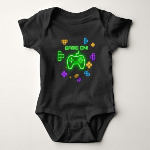 Game on neon green, blue, & yellow gamer baby baby bodysuit