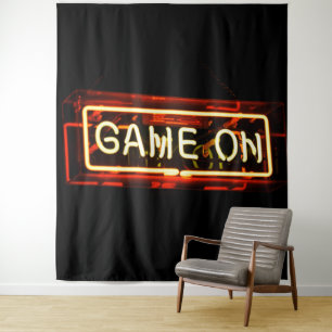 Game On Neon Sign Sports Gaming Gamer Tapestry