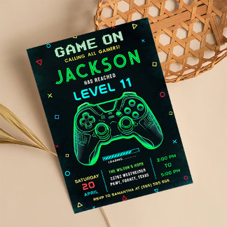 Game On Neon Video Game Birthday Party Invitation