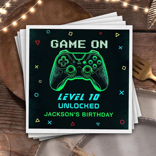 Game On Neon Video Game Kids Birthday Napkins (Creator Uploaded)