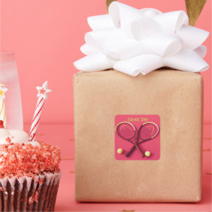 "Game On" Pink  Rackets and Balls Tennis Square Sticker