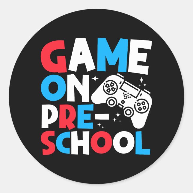 Game On PreSchool Grade Funny Birthday Boy Gaming  Classic Round Sticker (Front)