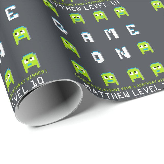Game on retro alien gamer personalised birthday wrapping paper (Roll Corner)