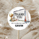 Game On Soccer Boy Birthday Classic Round Sticker<br><div class="desc">Seal your favor bags or boxes with these adorable round stickers! Designed to match your theme,  these stickers add a fun and heartfelt touch to your Soccer birthday party favor.
120BD B</div>