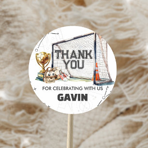 Game On Soccer Boy Birthday Classic Round Sticker