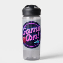 Game On Sports Water Bottle | Retro Neon Basketbal