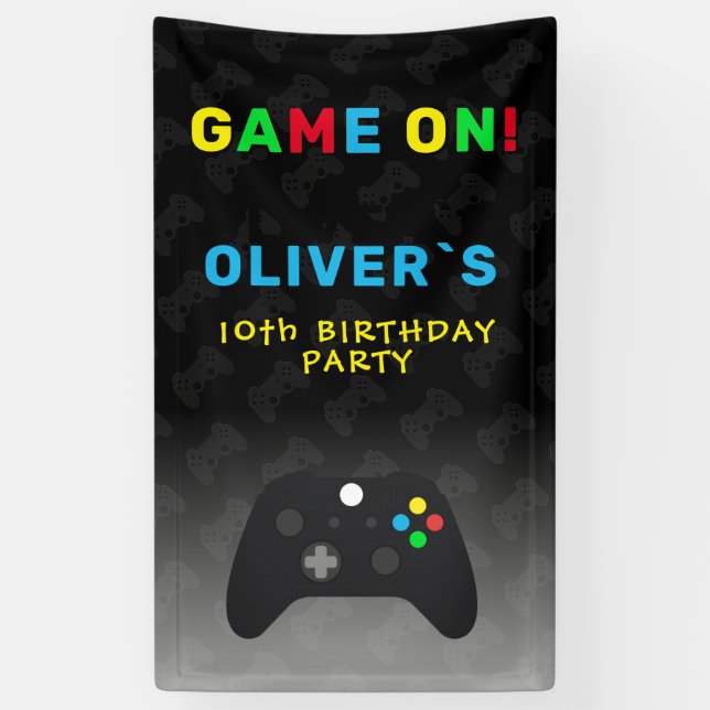 Game On Video Controller Gaming Birthday Party Banner (Vertical)