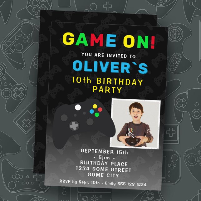 Game On Video Game Controller Photo Birthday Invitation (Creator Uploaded)