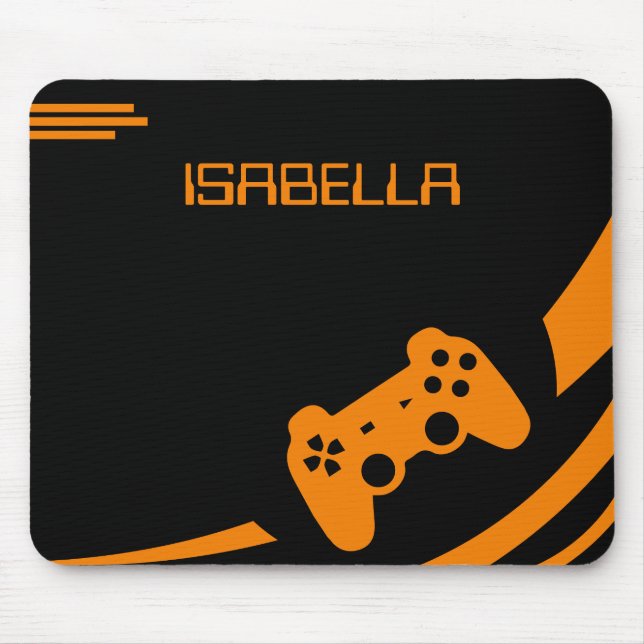 Game Orange Modern Gaming Personalised Name Mouse Pad (Front)