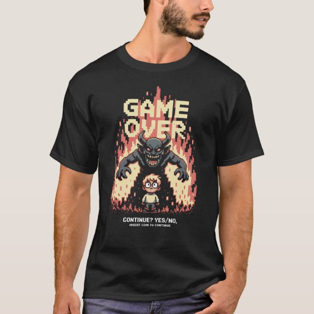 Game Over 8 Bit Glitch Art T-Shirt (Front)