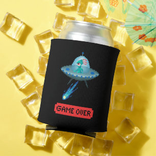Game Over Alien Flying UFO Spaceship Pixel Art Can Cooler