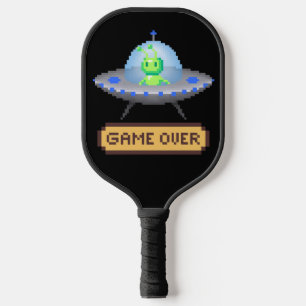 Game Over Alien Flying UFO Spaceship Pixel Art Pickleball Paddle