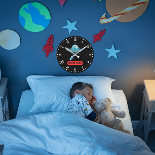 'Game Over' Alien Flying UFO Spaceship, Pixel Art Round Clock