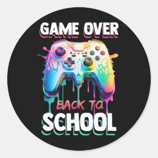 Game Over Ck To School Funny Neon Gamer Drip Art Classic Round Sticker