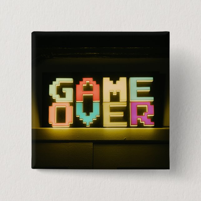 Game Over Cute Simple Pixel Art Pixel Arts Easy De 15 Cm Square Badge (Front)