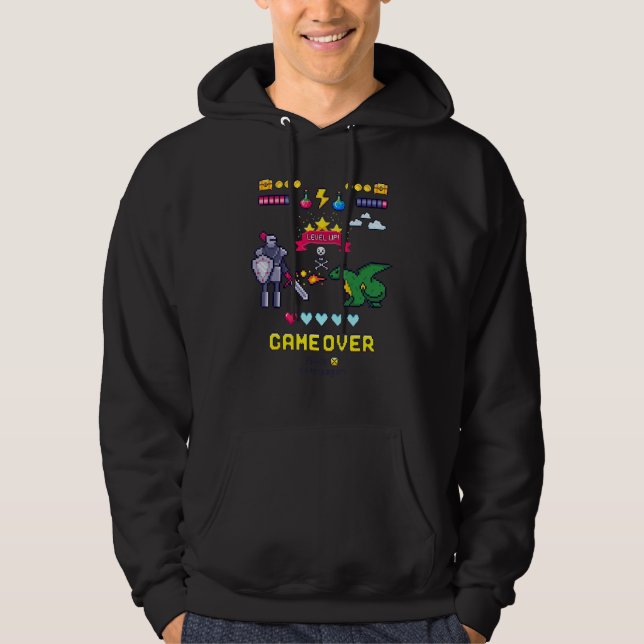 Game Over & Enjoy Retro Fighting Pixel Games Graph Hoodie (Front)