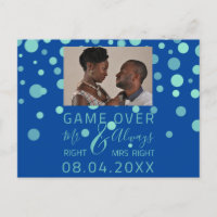 Game Over Funny Save The Date Wedding Blue Photo
