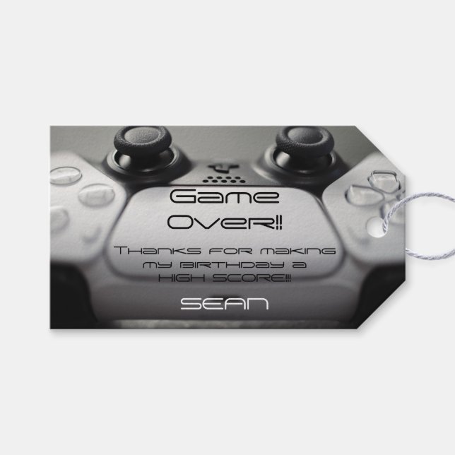 "Game Over" Gaming Birthday Gift Tags (Front (Horizontal))