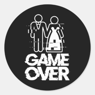 Game Over Glitch Bride Groom Funny Wedding Classic Round Sticker