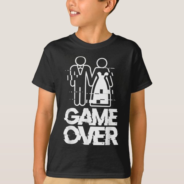 Game Over Glitch Bride Groom Funny Wedding  T-Shirt (Front)