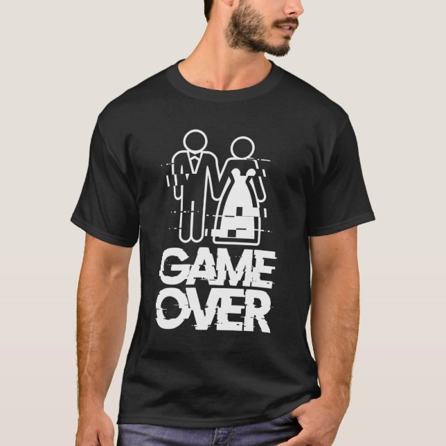 Game Over Glitch Bride Groom Funny Wedding  T-Shirt (Front)