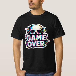 Game Over Glitch Skull - Cyberpunk Retro Gaming T- T-Shirt